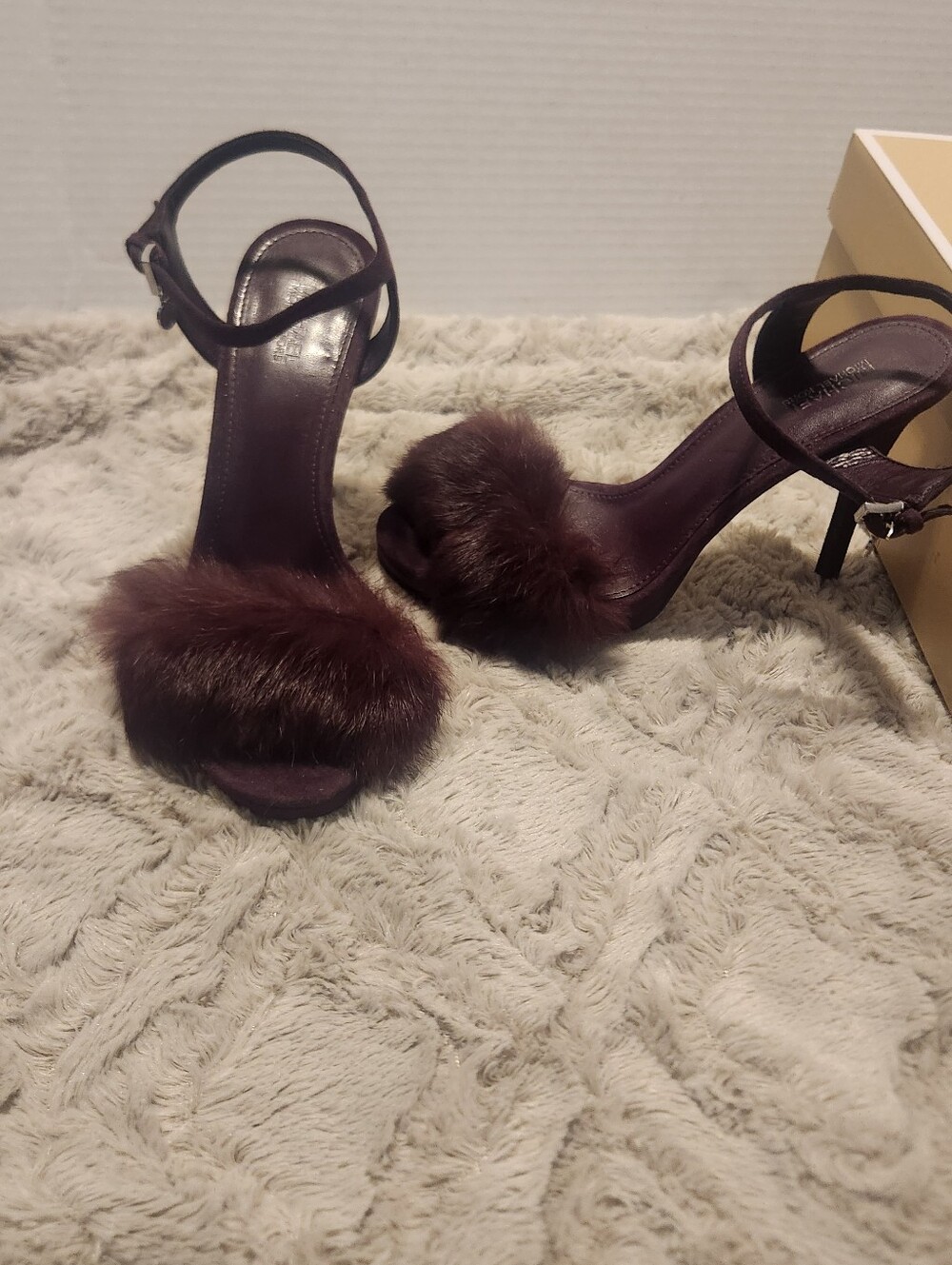 MICHAEL Michael Kors Wine Faux-Fur Ankle-Strap Stiletto Heels